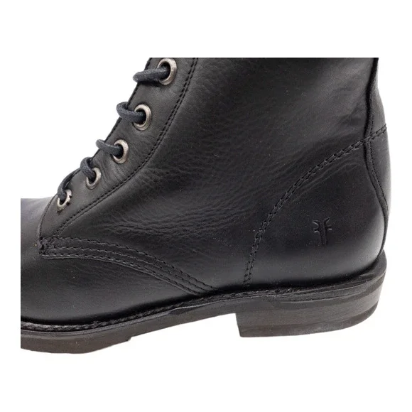 Frye Black Veronica Leather Lace Up Heeled Combat Boots 6.5 - Picture 7 of 12